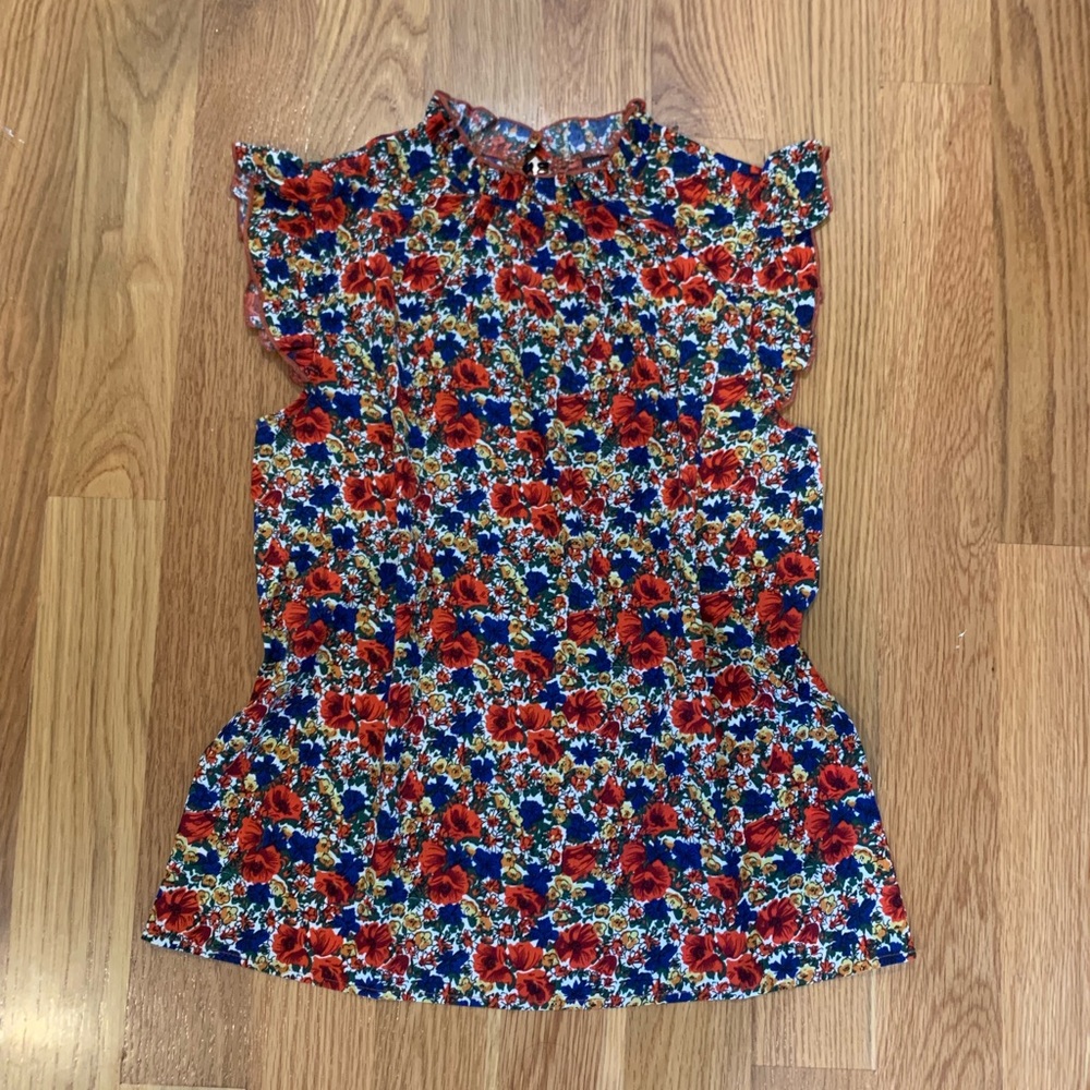 Shein Red/Blue Floral Top, Size XS, NWOT